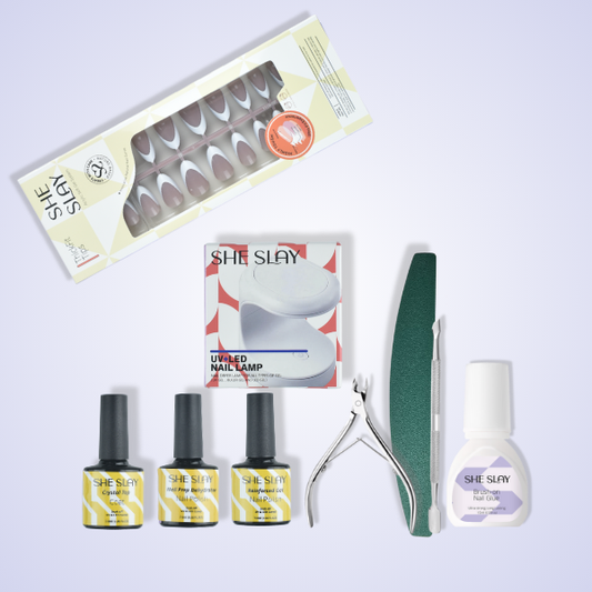 Sheslay_Almond_Fake_nail-Mocha Bundle with UV Lamp 150pc Long Coffin Press-On Nails – Complete Salon-Quality Manicure Kit for Home Use