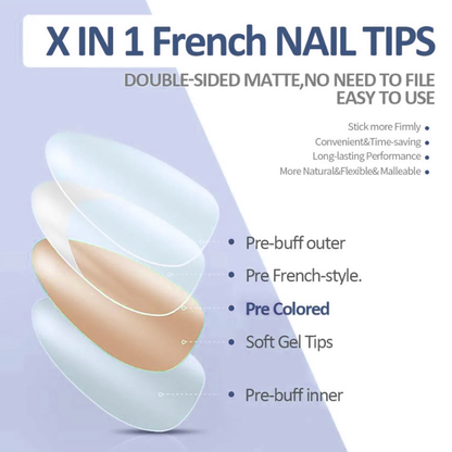 Sheslay X-in-1 French Tip Press-On Nails - Double-Sided Matte Finish, No-File Design with Pre-Buffed Soft Gel Tips (862x862 PNG)