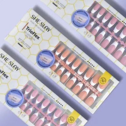 SheSlay Trio Flex Gel French Tip Nails | Pre-Colored Press-On Nail Extensions