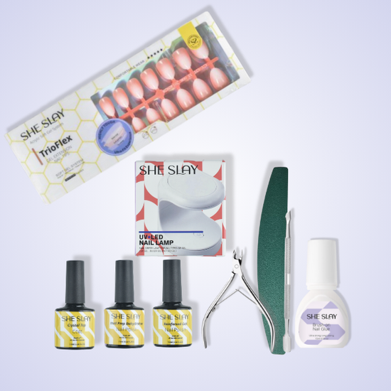 sheslay Ombry_fake_nail_kit Bundle with UV Lamp in Mocha Matte & 150pc Long Coffin Press-On Nails – Complete Salon-Quality Manicure Kit for Home Use