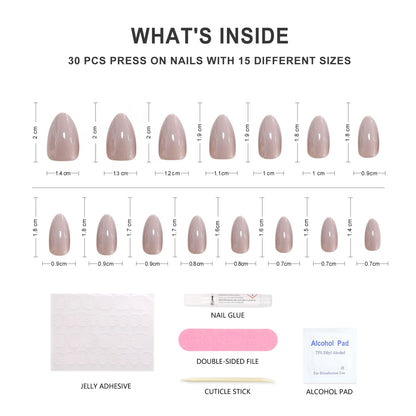 Cocoa-Almond-Soft Gel Press On Nail-30pcs