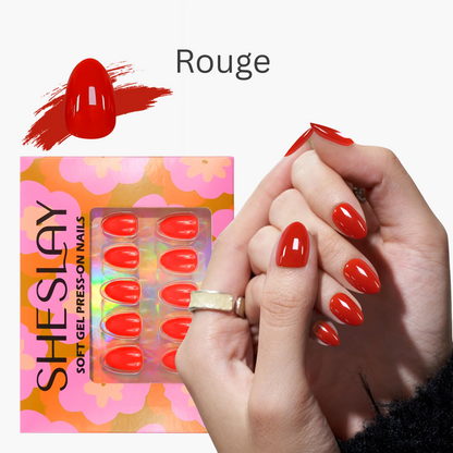 Rouge-Almond-SheSlay Soft Gel Press-On Nails – 30pcs Full Kit