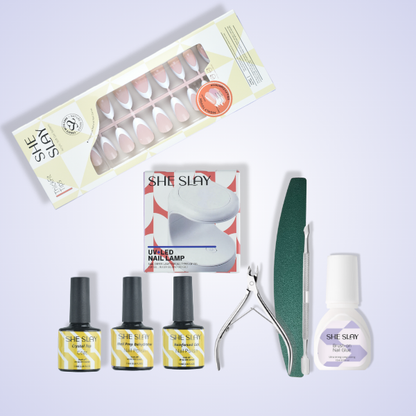 Sheslay_Almond_Fake_nail-Duskrose Bundle with UV Lamp 150pc Long Coffin Press-On Nails – Complete Salon-Quality Manicure Kit for Home Use