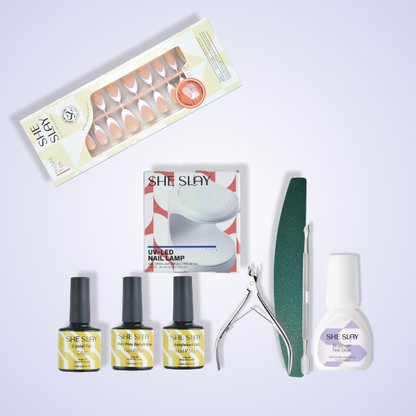 Sheslay_Almond_Fake_nail-sunkiss Bundle with UV Lamp 150pc Long Coffin Press-On Nails – Complete Salon-Quality Manicure Kit for Home Use