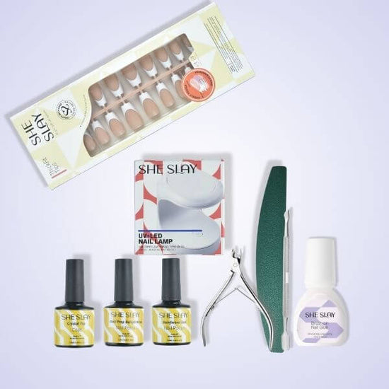 sheslay Starter Bundle with UV Lamp in Mocha Matte & 150pc Long Coffin Press-On Nails – Complete Salon-Quality Manicure Kit for Home Use