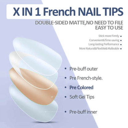 Sheslay X-in-1 French Tip Nails - Double-Sided Matte Press-Ons with No-File Design | Pre-Buffed, Pre-Colored Soft Gel Tips for Natural Look & Long Wear
