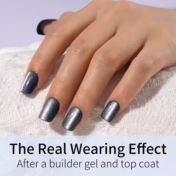 SheSlay Cat Eye Glitter Gel Press-On Nails | 120pcs Full Cover Short Square Nails | Glossy, Handmade, Real Cat Eye Effect | 4 Colors, 15 Sizes - SHESLAY