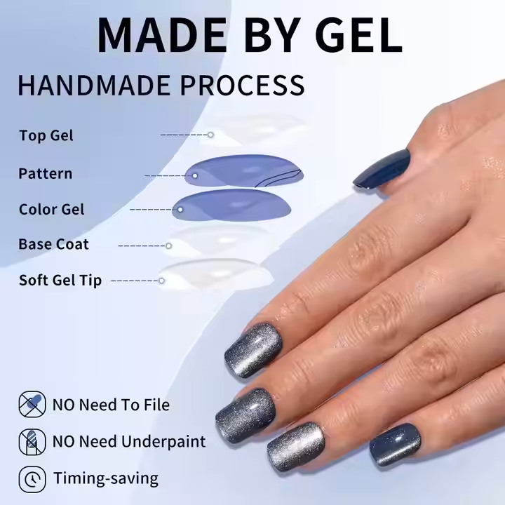 SheSlay Cat Eye Glitter Gel Press-On Nails | 120pcs Full Cover Short Square Nails | Glossy, Handmade, Real Cat Eye Effect | 4 Colors, 15 Sizes - SHESLAY